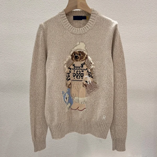 

Свитер Briti Sle свободного кроя с длинными рукавами и круглым вырезом, вязаный, из чистого хлопка, с вышивкой в виде мультяшного медведя, антивозрастной эффект