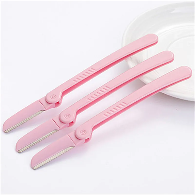 Beleza rosto olho shaper barbeador lâminas de aço inoxidável ferramentas maquiagem 3 pçs/set rosa dobrável sobrancelha trimmer axila cabelo navalha