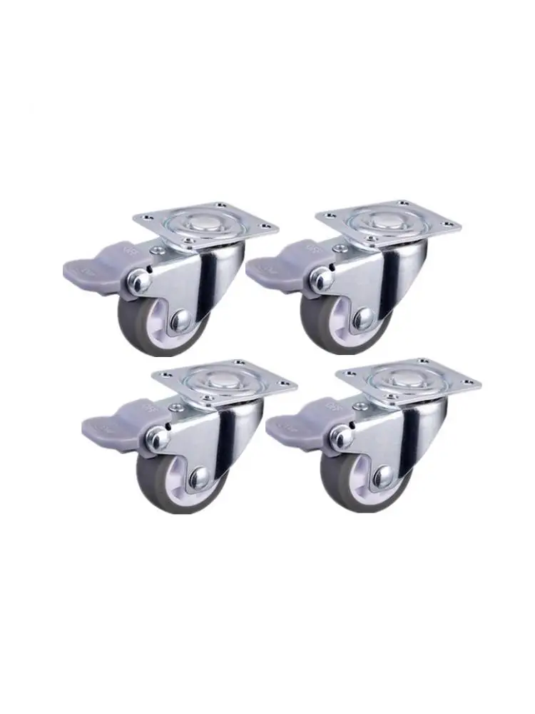 

4 Pcs/Lot 1 Inch Universal Casters With Brake Diameter 25 * 13mm Gray Rubber Roller Height 40mm Tpe Small Wheel Include Screws