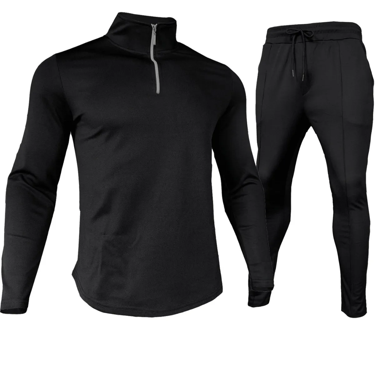 Mens Long Sleeve Polo Suit Sports Half Zip Stand Collar Casual Fashion Streetwear 2 Piece Set