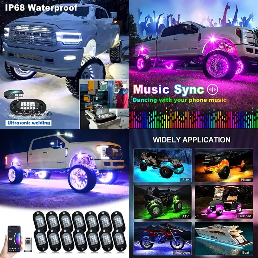 LED Rock Lights 1, 210 LEDs Lights with Phone App/Remote Control and Timing and Music Mode Rock Lights Kits, Waterproof Undergl