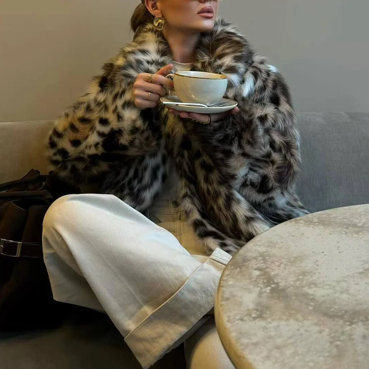 Faionable décontracté imprimé léopard manteau de fourrure artificielle femmes automne nouveau Sle polyvalent loisirs vêtements d'extérieur Stand Fit Europe...