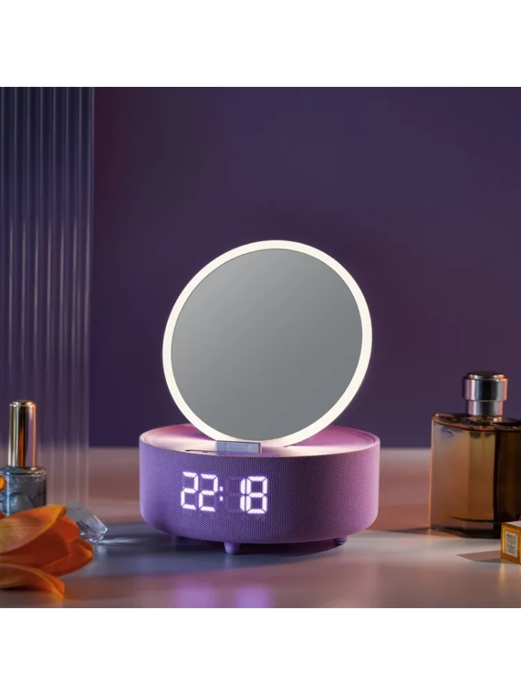 Multifunctional wireless charging mirror bluetooth speaker alarm clock portable desktop bluetooth 5.3