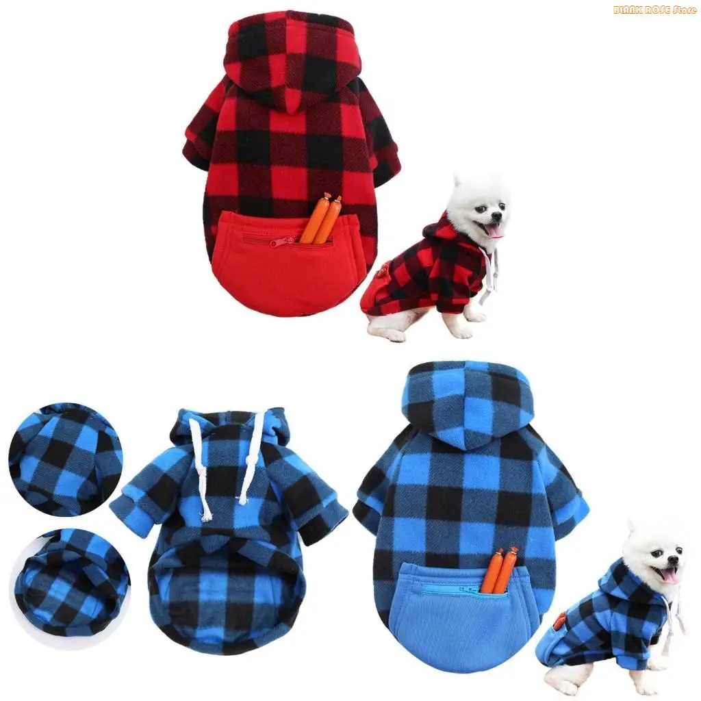 K1AE Dog Camping Hoodie Clothes Checked Theme Clothes Checked Pullover Spring Puppy Pajamas Multiple Color