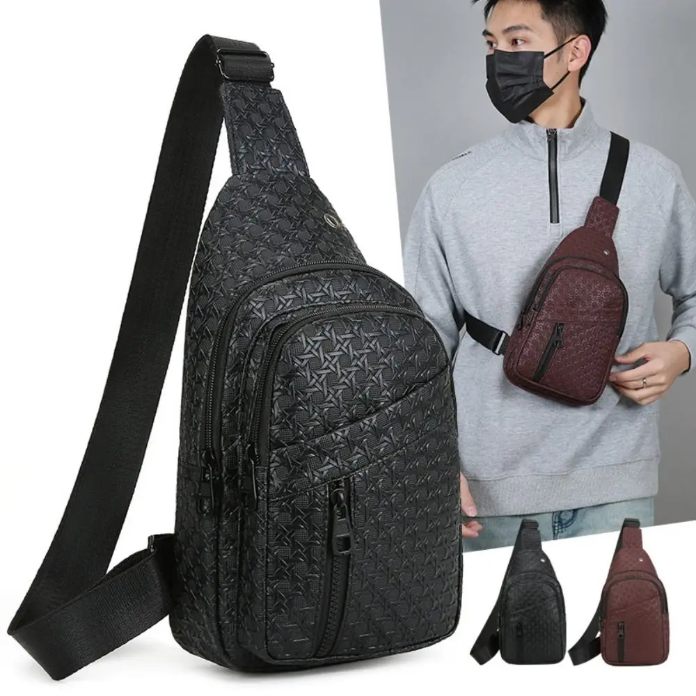 

Fashion PU Leather Men Chest Bag Multifunctional Black Brown Sports Chest Bag Large Capacity Mobile Phone Bag Men Women