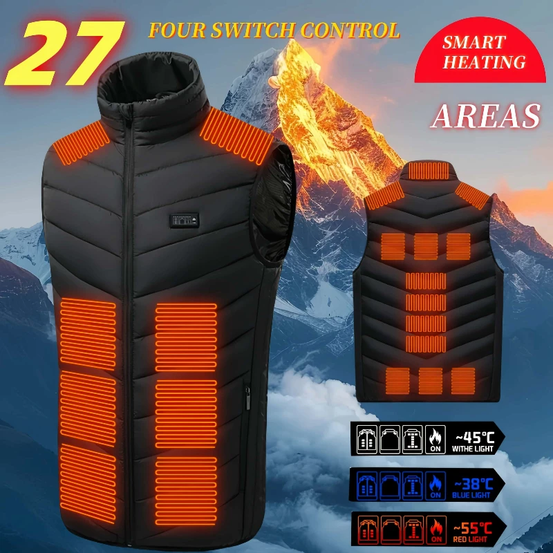 

27 Areas Electric Heated Vest Jackets Men Women Usb Temperature Controlled Infrared Sportswear Self Heating Warm Clothing Coats