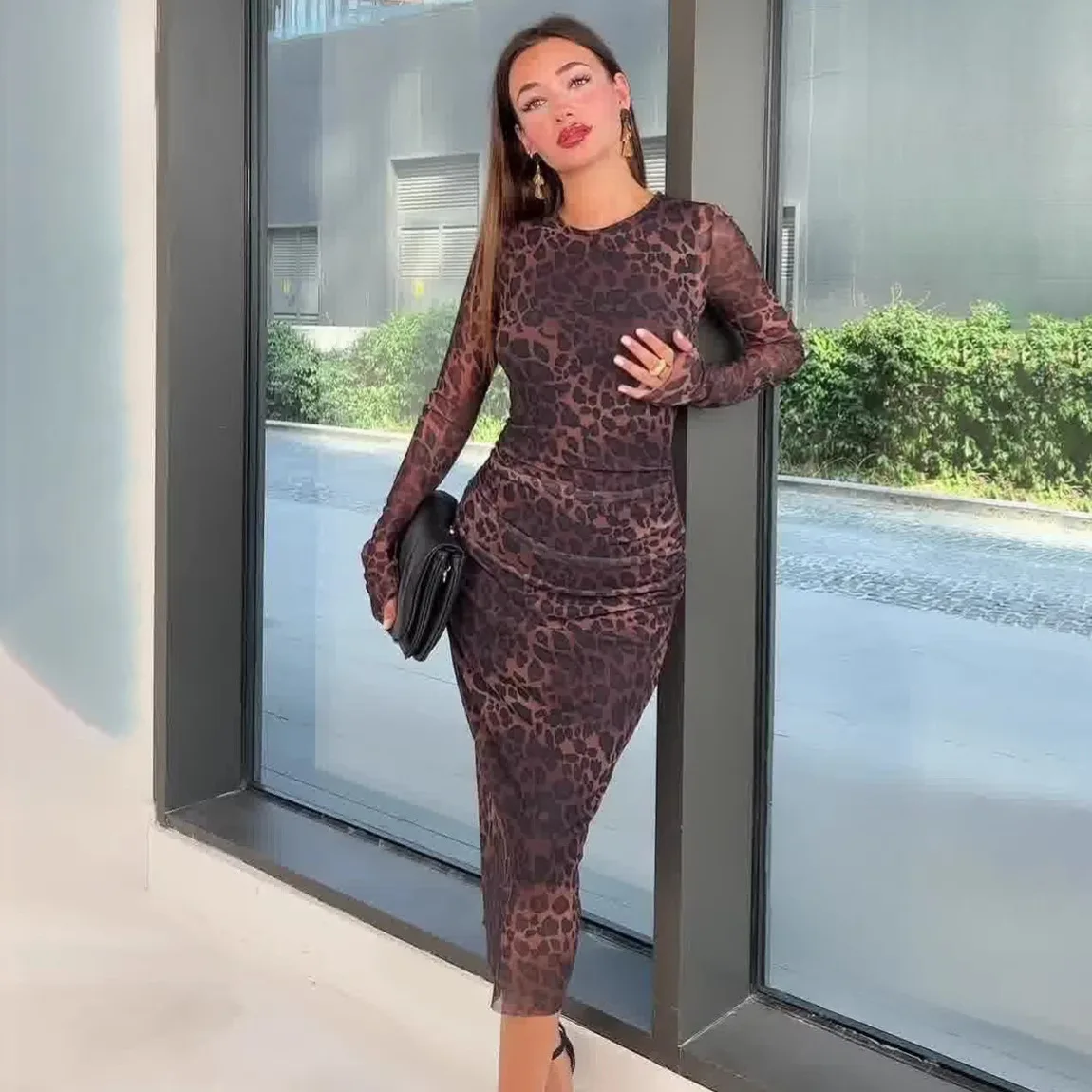 

Sexy Leopard Print Midi Dress Dresses Spring Summer Bodycon Pencil Dress