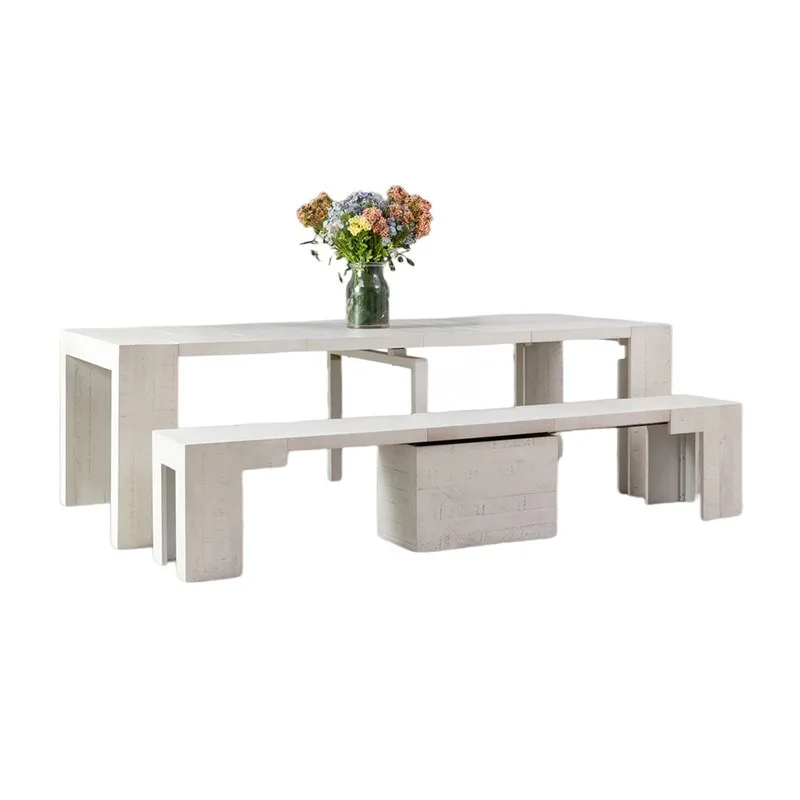 retractable folding dining table pure solid wood deformation lengthened large long table extremely narrow against the wall