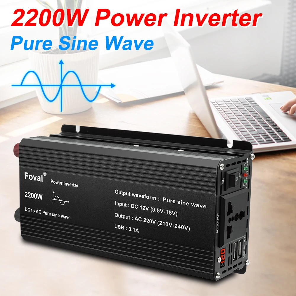 Pure Sine Wave DC12V/24V 50Hz AC 220V 3000W/2600W/2200W/1500W LED Display Voltage Transformer Converter Solar Power Inverter