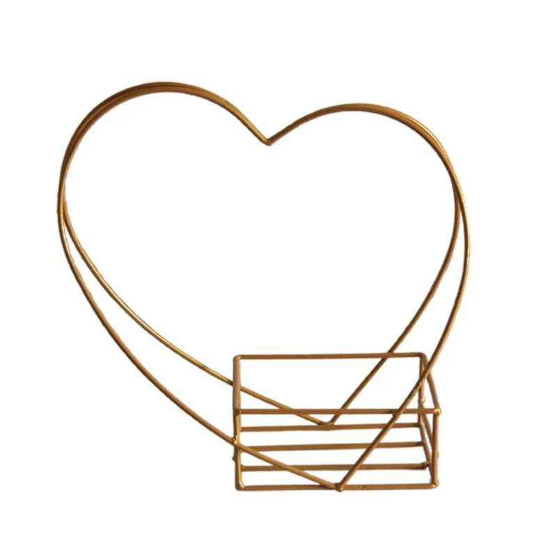 

D5 Iron Flower Storage Basket Golden Heart Shape Geometric Flower Organizers Basket Flower Arrangement Basket For Home Decor