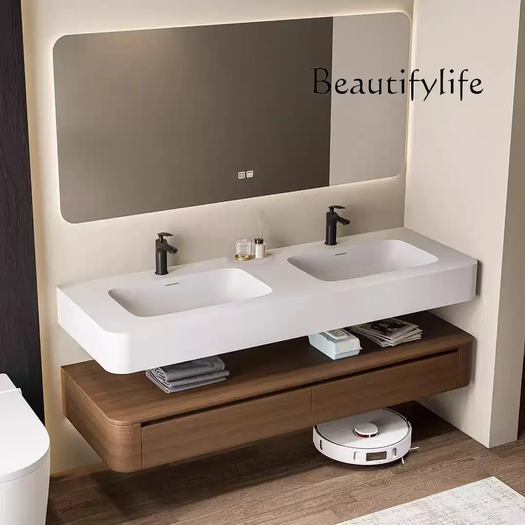 X Integrated Basin Italian Wabi Style Bathroom Cabinet Combination Oak Bathroom Double Basin High-end Washstand