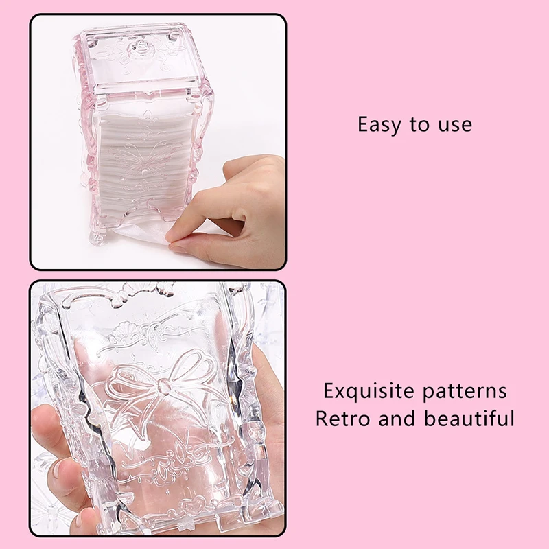 Cotton Pad Nails Storage Box Butterfly Transparent Pink Design Napkins Container Brush Organizer Makeup Case Nail Art Tools