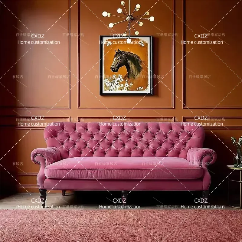 Villa Living Room Fabric Sofa Double Triple Seater Pull Up Design Compact Couch for Small Apartment