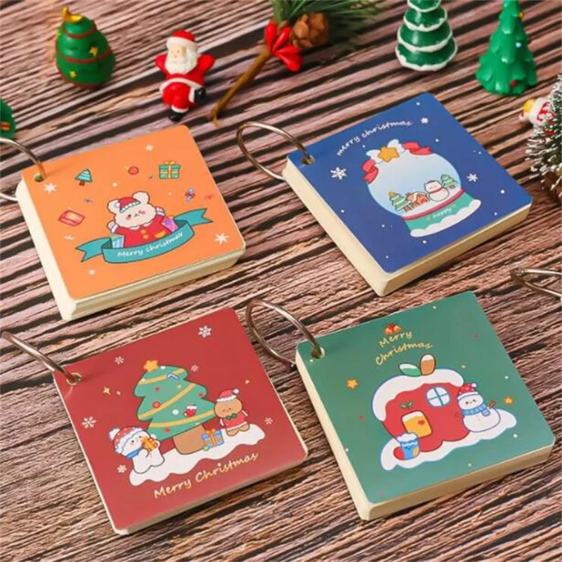 12 pcs/lot Kawaii Christmas Ring Buckle Memo Pad Cute Loose-leaf Word Book Card Notebook Tearable Notepads Office School Supply