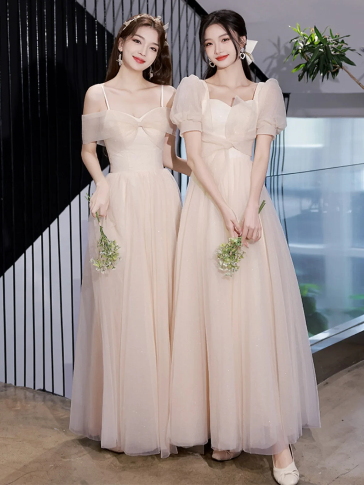 

Champagne Color Maids Dr Ele A-Line Long Evening Gown ort Sve Bridesmaid orm Summer Wear for Women Sister up
