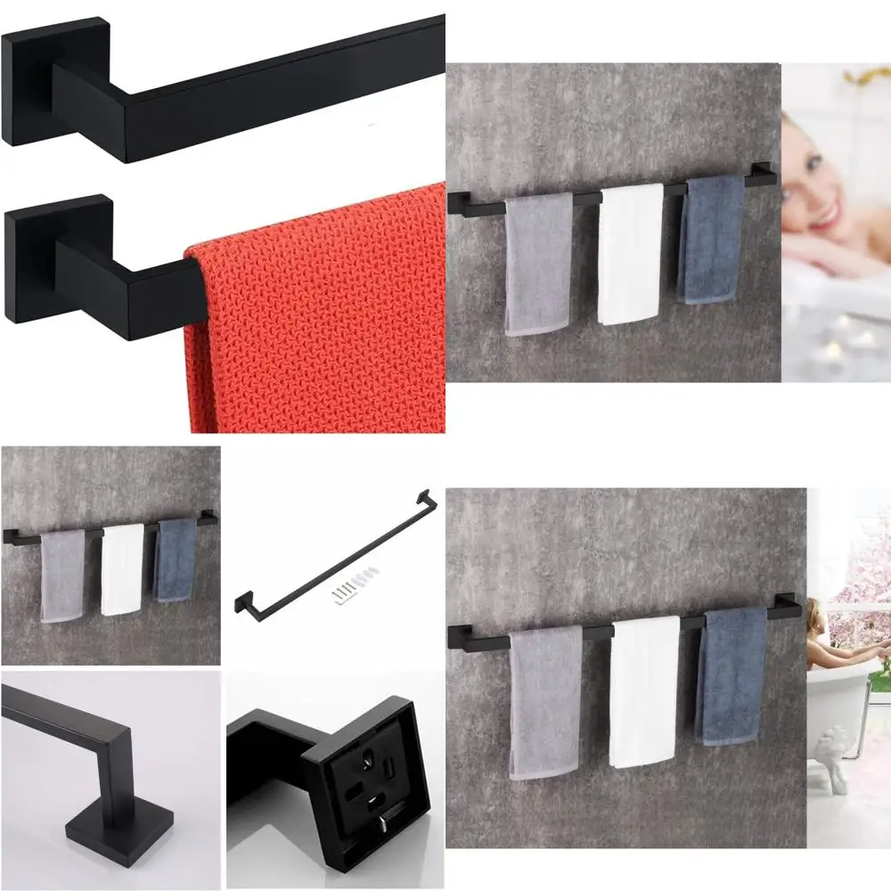 

Stainless Steel Towel Bar Set, Modern Matte Black, 2-Piece, 12 to 36 Inch Adjustable Length for Bathrooms