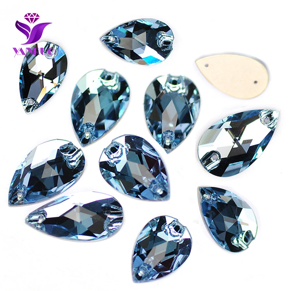 3230 Drop Aquamarine Sew On Crystal Flat Back Diy Gems Diamond Rhinestones Applique Sewn Rhinestones Craft For Jewelry