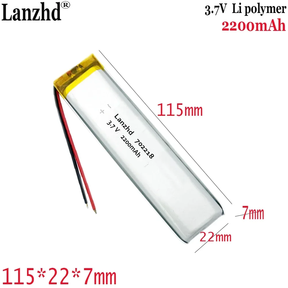 10 pcs 3.7V Li Polymer 702218 2200mAh Lithium Battery For Wardrobe Light Cabinet Light long strip battery 115*22*7mm 7022115