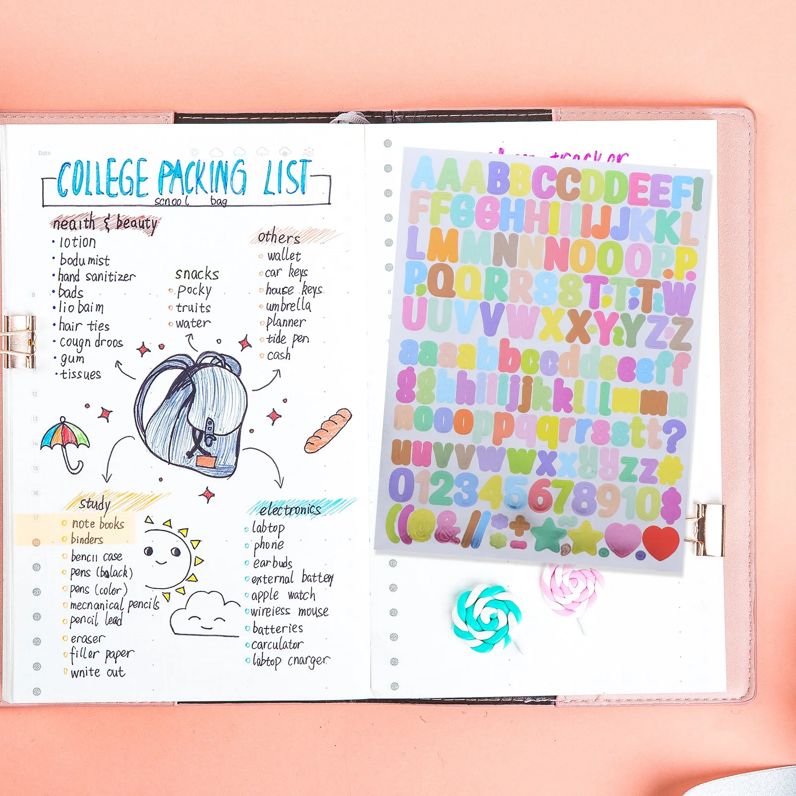 10Pcs Vinyl Alphabet Number Stickers Self Adhesive Bright Gradient Colors for Scrapbooking Journaling DIY Crafts Organizing