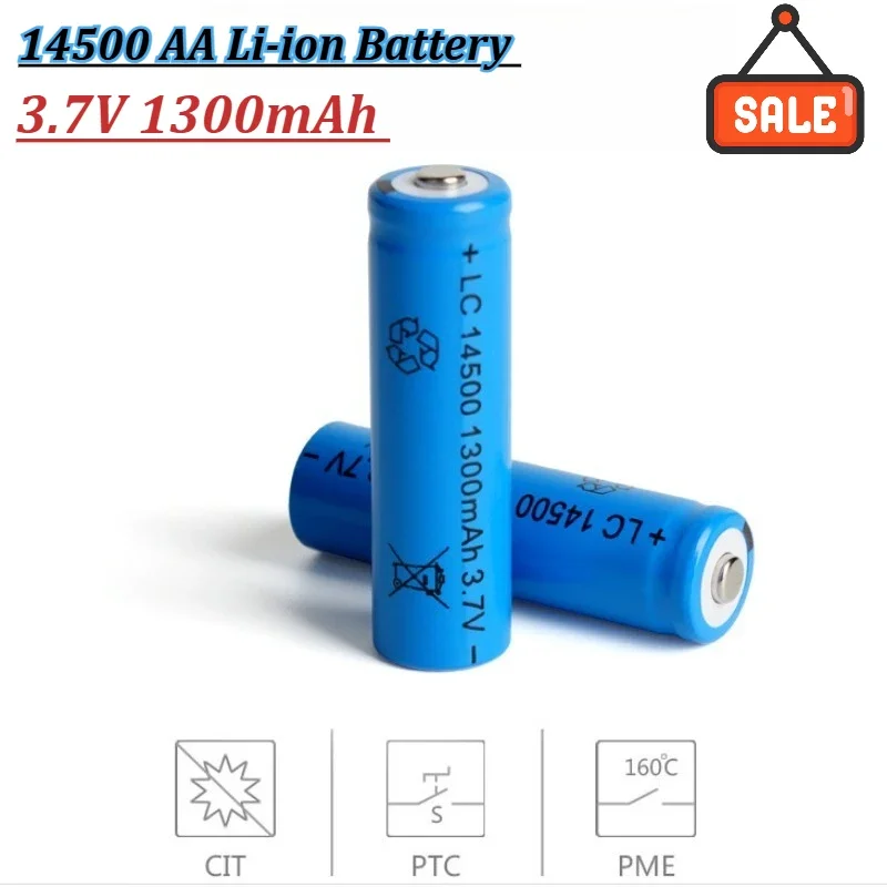 14500 AA Li-Ionen-Akku 3,7V 1300mAh Wiederaufladbare Batterie Lithium-Akkus 1000 Zyklen für LED-Taschenlampe Spielzeug Taschenrechner Fackel