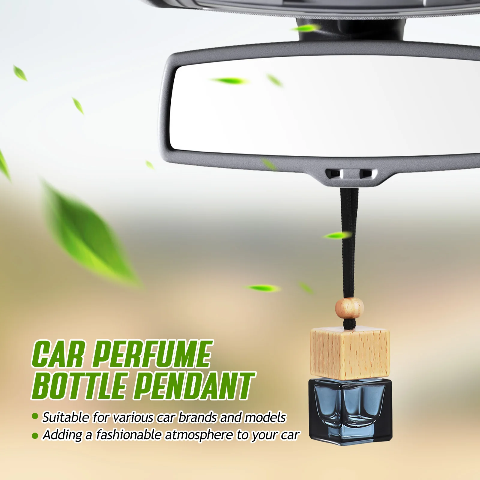 

10Pcs Car Glass Bottle Pendant Refillable Hanging Diffuser for Essential Oils Natural Wood Cap Freshener Decor Suitable