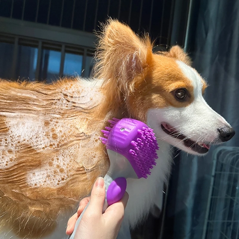 

Multi-Purpose Pet Grooming Brush Bath Massage Comb Soft Silicone Bristles Nonslip Grip For Dogs Cats