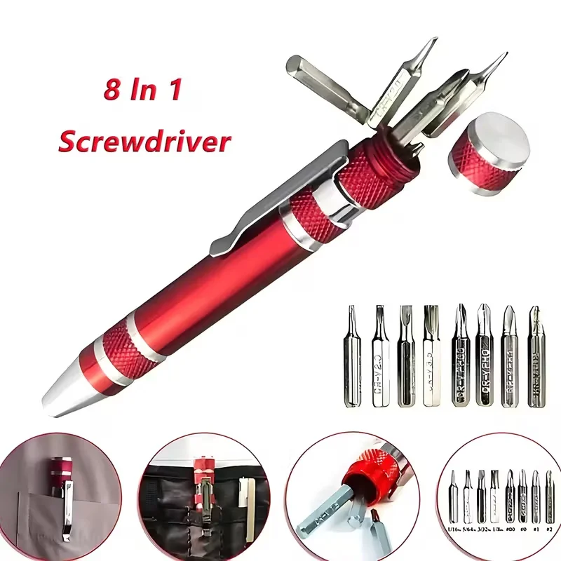 8-in-1 Aluminum Alloy Screwdriver Pen - Changeable Bits For Easy Repairs & Disassembly