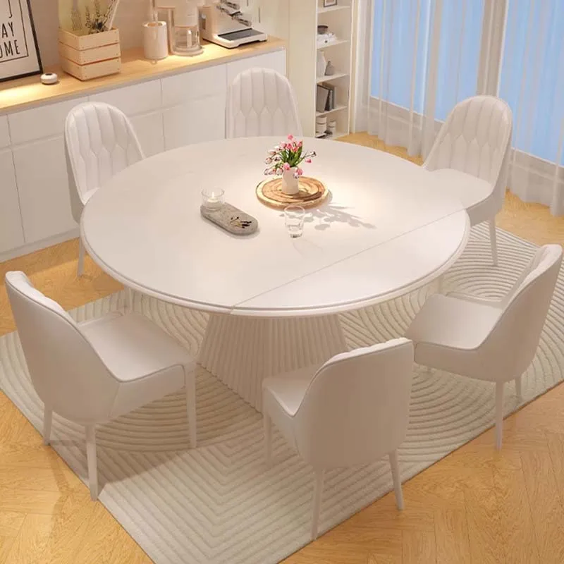 Extendable Long Round Table Chairs White Design Kitchen Dining Table Restaurant Luxury Tavolo Pranzo Allungabile Home Furniture