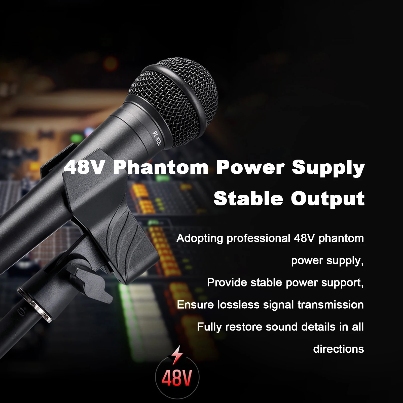 ميكروفون مكثف محمول باليد، ميكروفون احترافي بقوة 48 فولت، قوة فانتوم لأداء تسجيل البث المباشر، جسم من سبائك الزنك #4