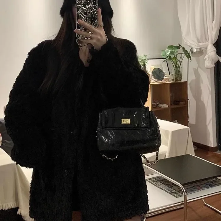 

Lamb Wool Jacket For Women Long Sport Cargo Pocket Boy Button Down Elastic Through Sherpa Baseball Fancy Canvas Anti Freezing GF