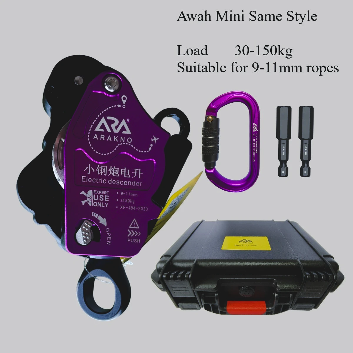 Awah Z3 Fire H1 Arakno XGP Electric Descender Device Load 150kg Lift Descender Device with Universal for 9-11MM Rope Climbing