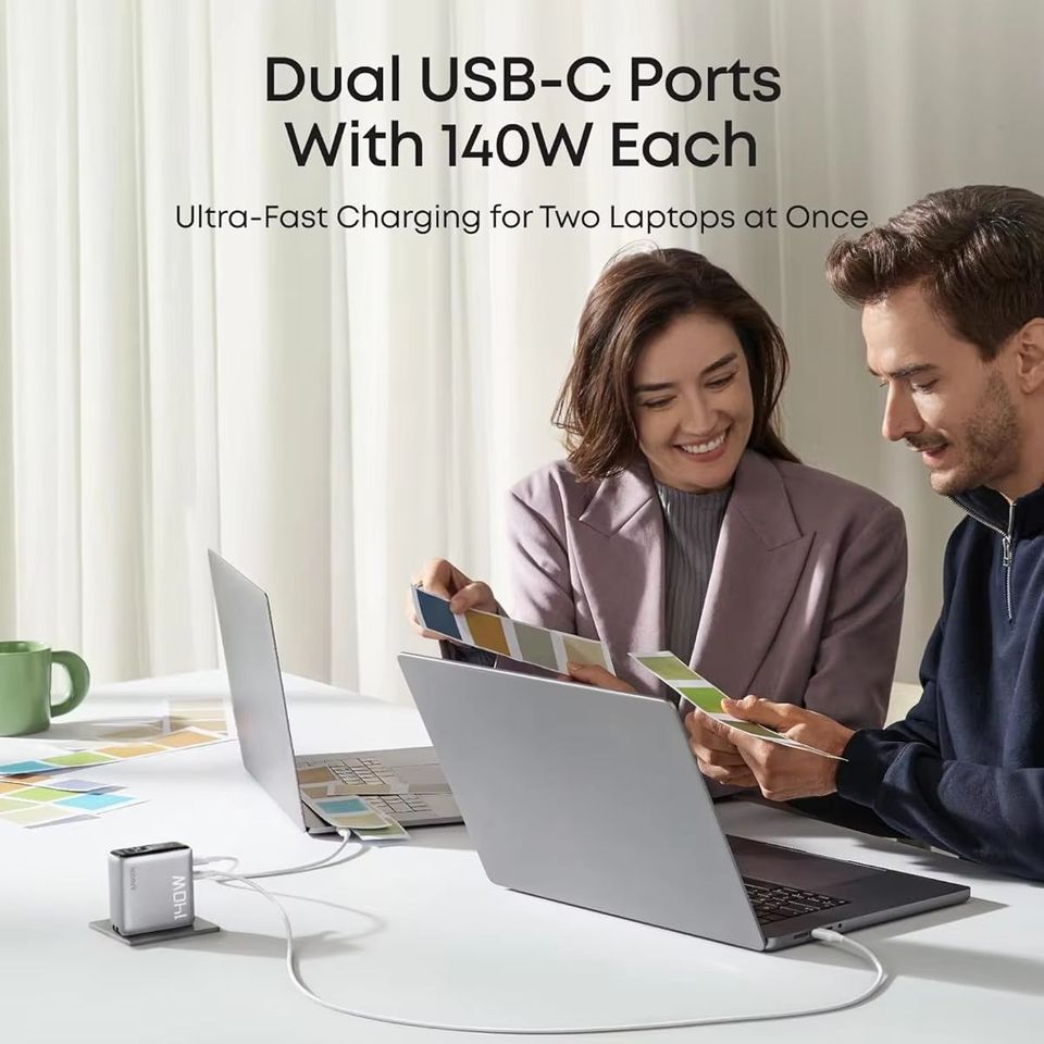  Anker 140W GaN Laptop Charger 4‑Port USB‑C Fast Charging Power Adapter for MacBook iPhone 