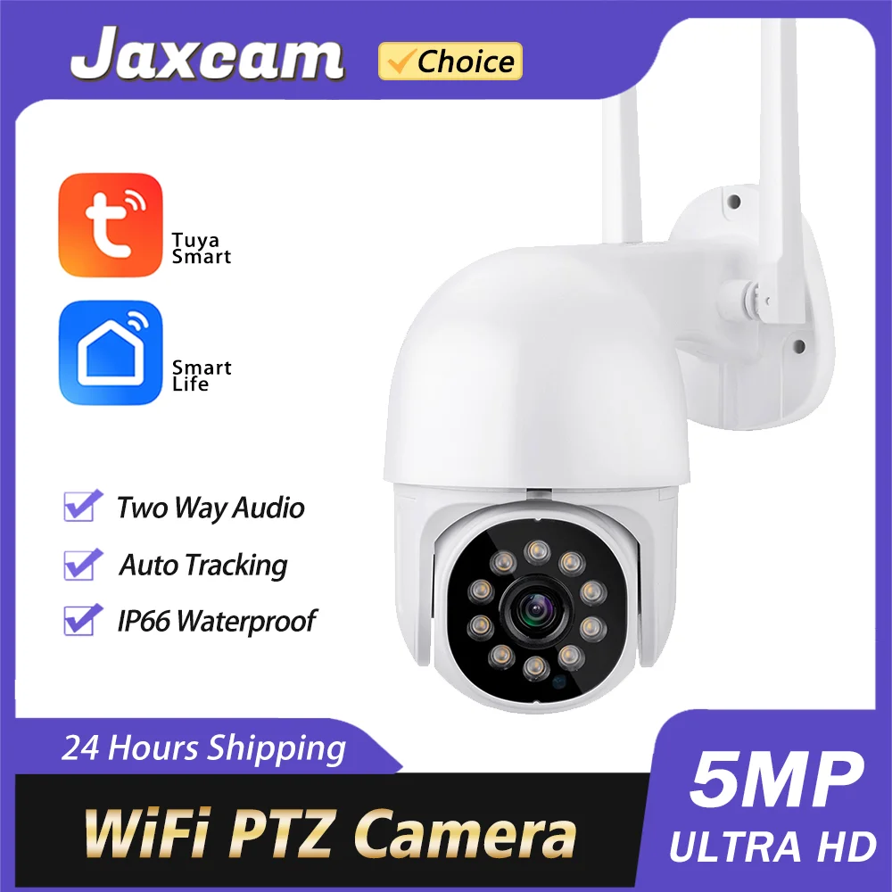 

Tuya Smart Life 5MP PTZ Wifi IP Camera Outdoor 4X Digital Zoom AI Human Detect Wireless Camera P2P Audio Security CCTV Camera