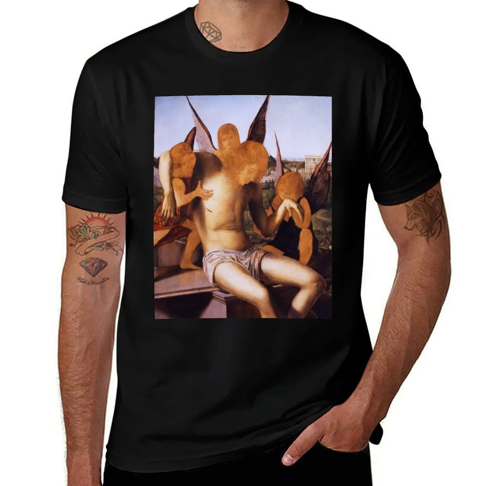 Pieta with Three Angels by Antonello da Messina T-Shirt graphics heavyweights sports fans mens champion t shirts