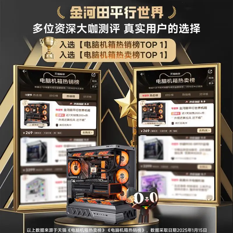 

2025 hot saleParallel World Chassis Desktop White Water Cooled Side Transparent Columnless Sea View Room Computer Chassis