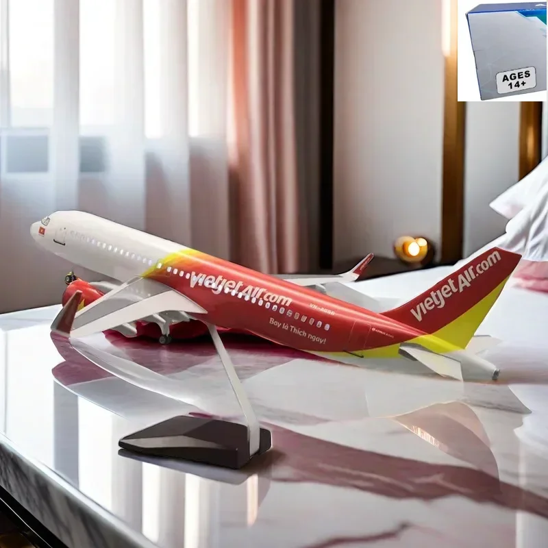 

Hot Sale Large Scale 1:80 47cm Resin Model Aircraft A320 Vietjet Air Airplane Model with Wheels Children's Toys Home Decor