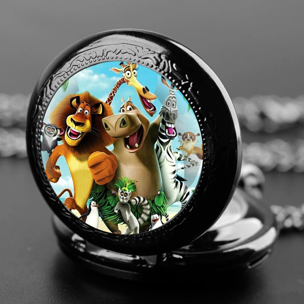 Famous Film Cartoon Theme Black Quartz Pocket Watch Gift Set with Durable Chain and Arabic Numeral Face Timeless Present for Boy