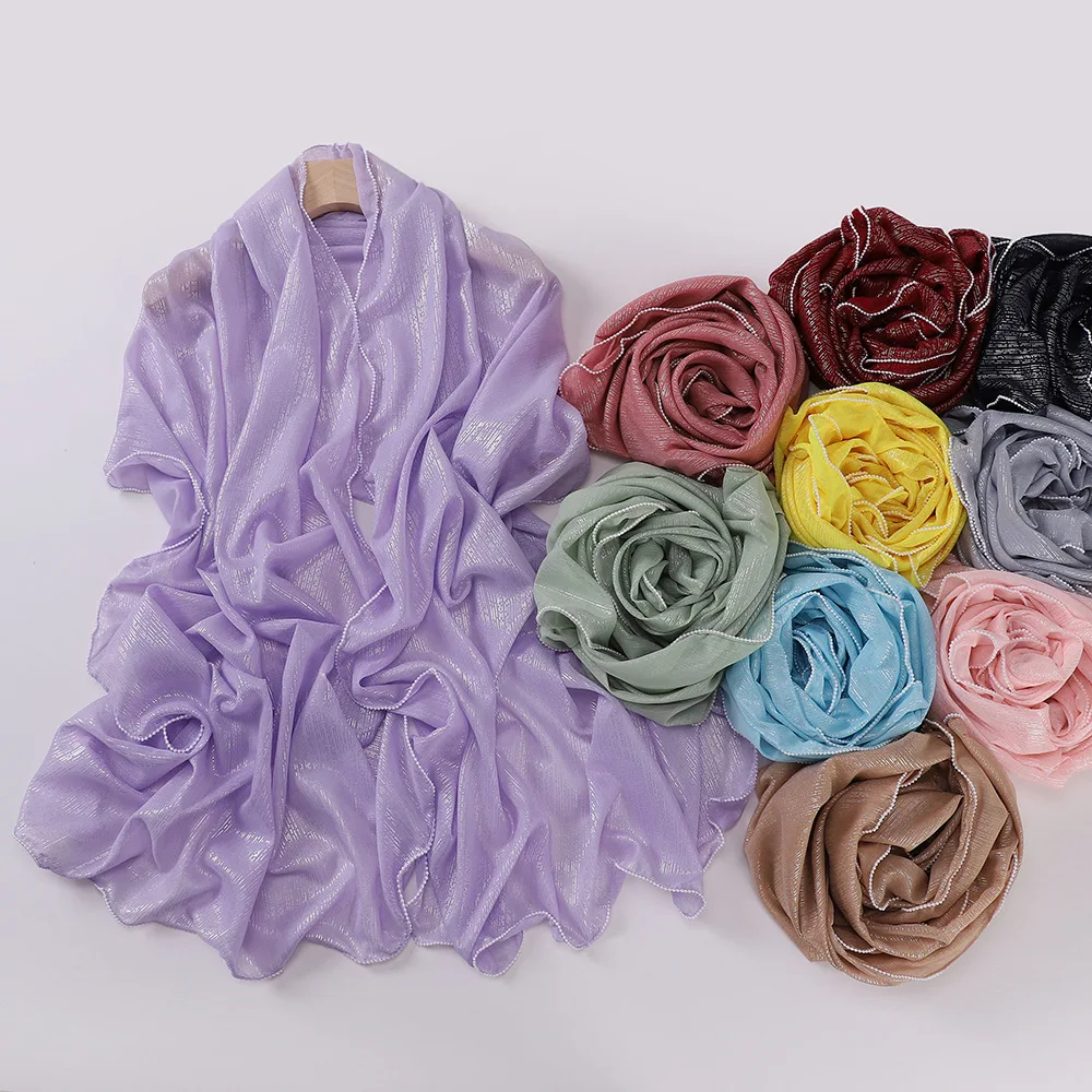 70*175CM asie du sud-est en mousseline de soie filigrane plat mince femmes longueur moyenne décontracté musulman Monochrome châle écharpe Hijabs