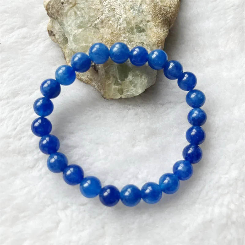 Pulsera de piedra Natural para hombre y mujer, brazalete con cuentas de cristal de zafiro, protección magnética para la salud, hilo elástico de 8mm, color azul