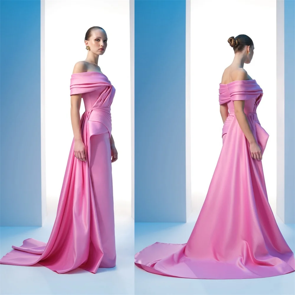 

Customized Formal Dress Dearin Off-the-shoulder Column Floor Length Skirts Open Back Fold Layered Ruffle Bespoke Occasion