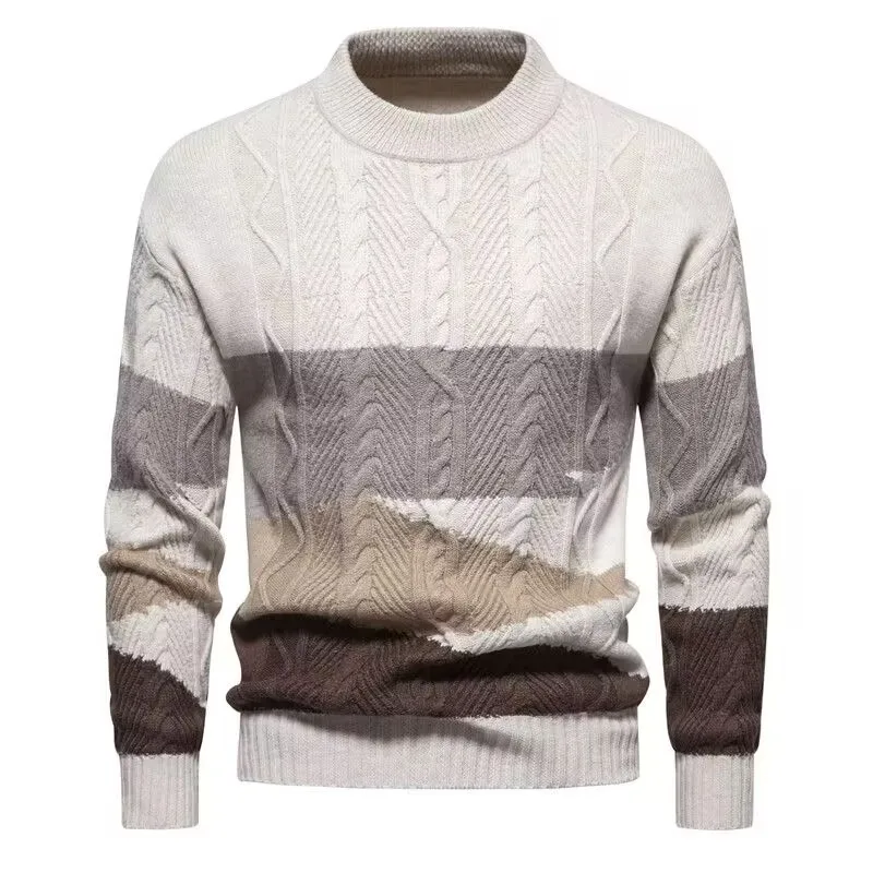 

Men's Color Matching Crew Neck Sweater Retro Twist Flower Autumn and Winter Warm Knitted Sweaters