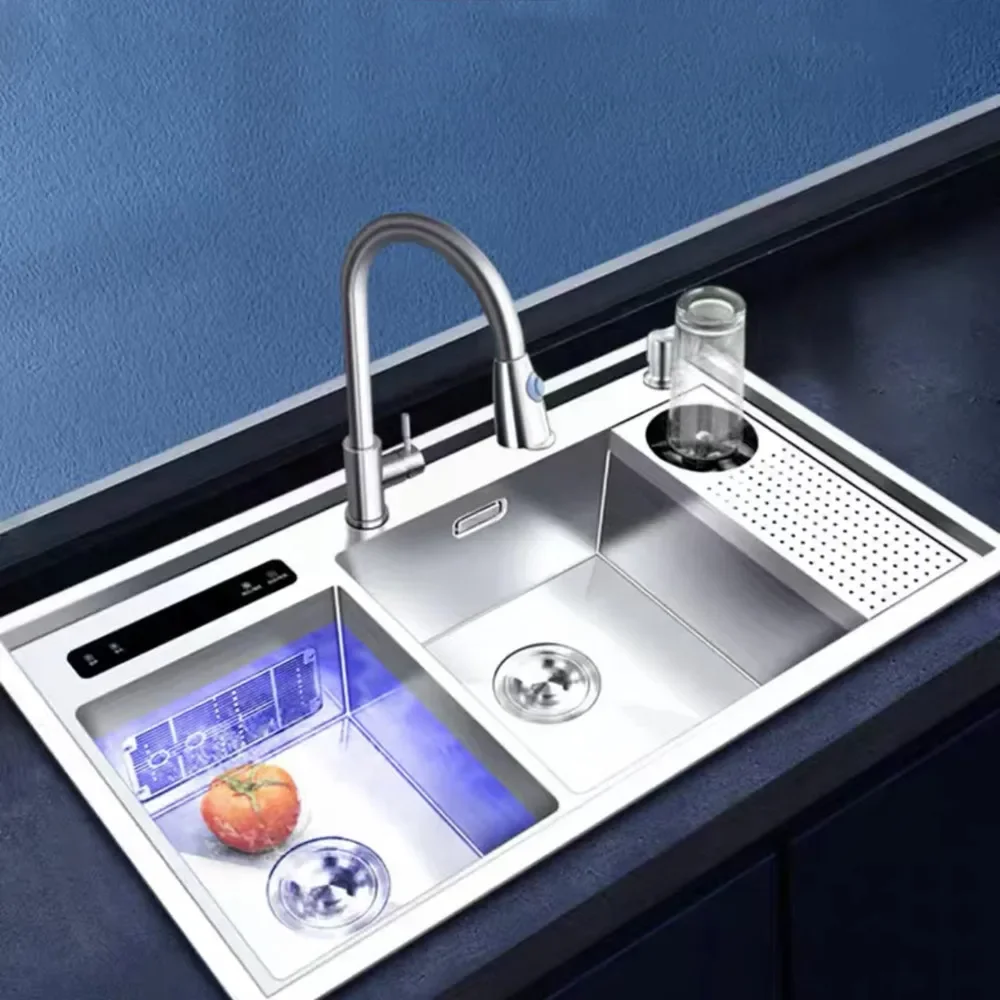 Ultrasonic Smart Kitchen Sink 304 Stainless Steel Sink Purifier Embedded Fruit And Vegetable Cleaning Smart Sink With Cup Washer