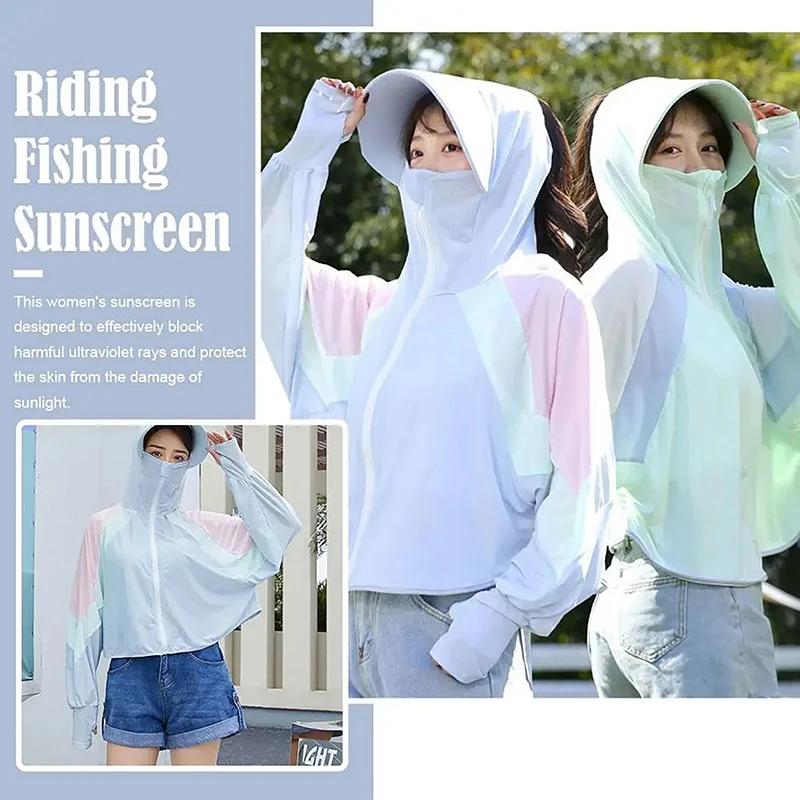 2024 Women Sunscreen Hat Ice Silk Clothing Summer Big Coat Protection Hat Shirt Clothing UV Protection Shirt