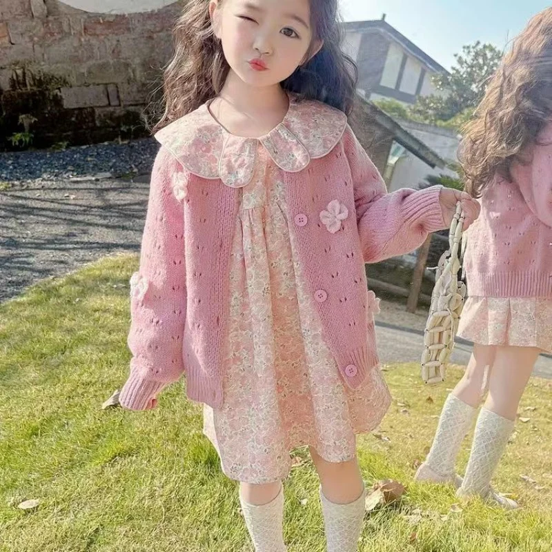 

Spring and Autumn Girls' Dress Set Fashion 2026 New Style Children's Knitted Cardigan+Princess Skirt Two-piece Set