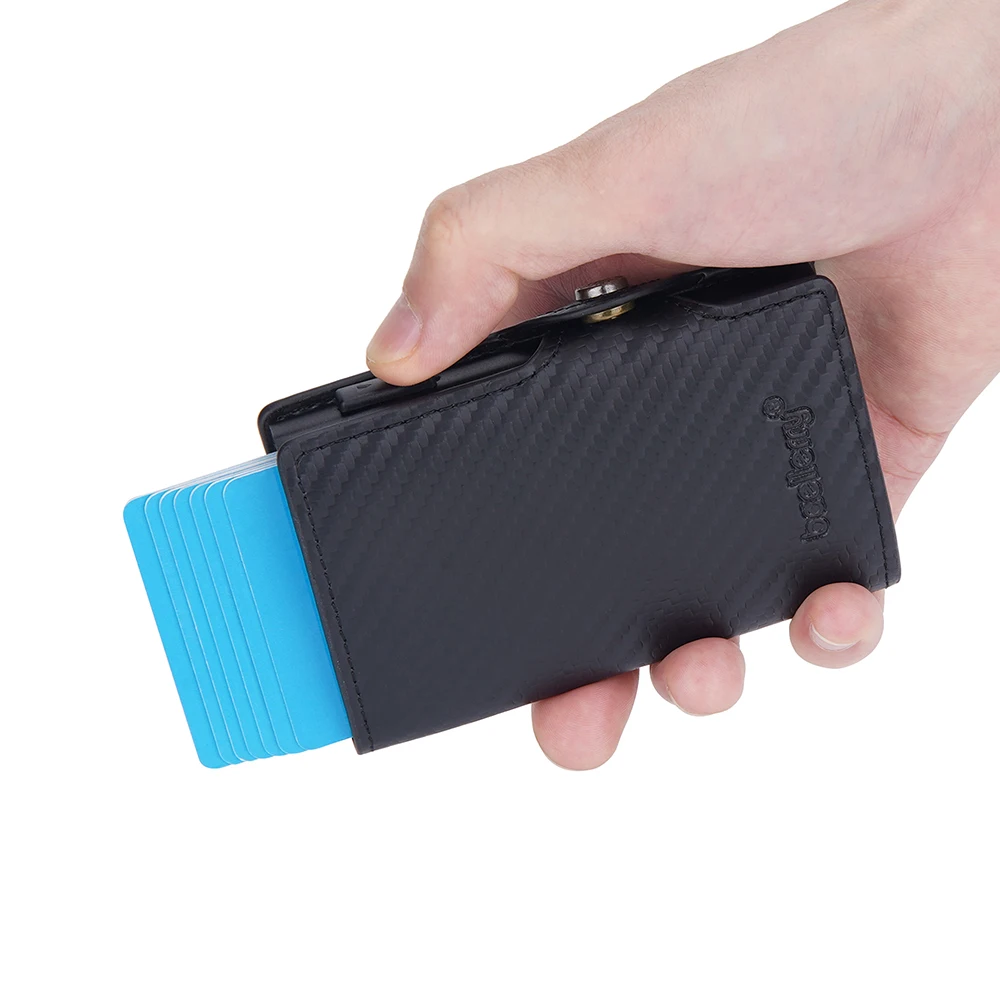 Carbon Fiber RFID Credit Card Holder Wallet Business Men's Side Push Metal Aluminum Box Anti Magnetic Card Purse Money Clip Man