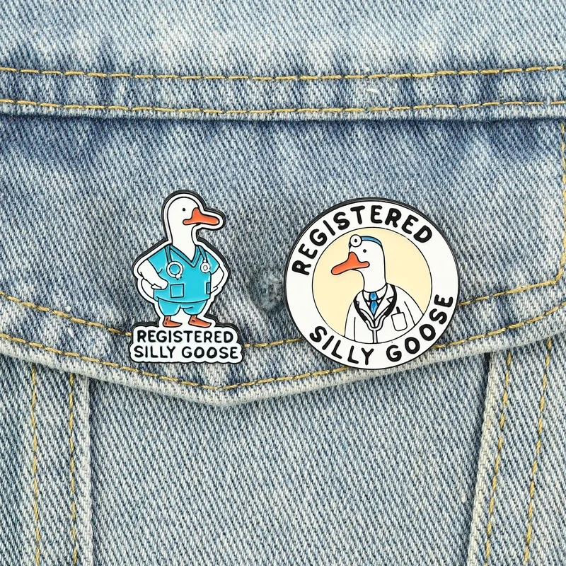 Registered Silly Goose Enamel Pins Set Funny Nurse Doctor Duck Brooches Medical Humor Lapel Badges