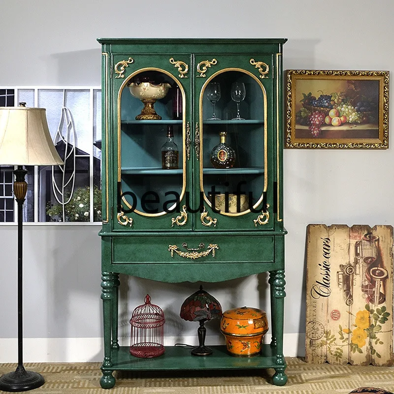 American solid wood dining side two-door bookcases, malachite green partition hall, cabinets and lockers
