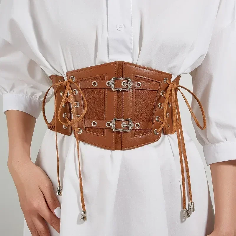 Lace Straps Leather Waist Closure Women Decoration Shaping Body Waistband Vintage Metal Belt Dress Shirt Coat Clothes Decoration