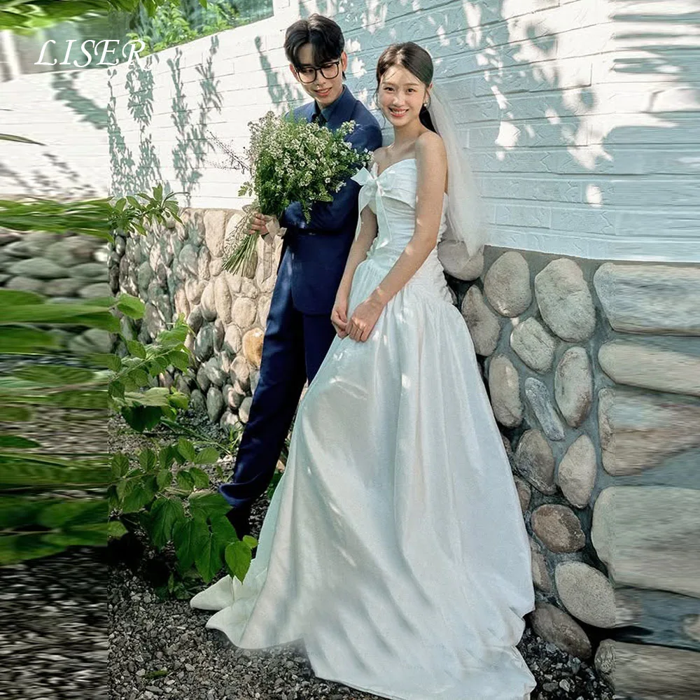

Liser Sweetheart Bowknot A-Line Корейские свадебные платья из мягкой тафты для фотосессии Элегантные свадебные платья 웨딩드레스 по индивидуальному заказу