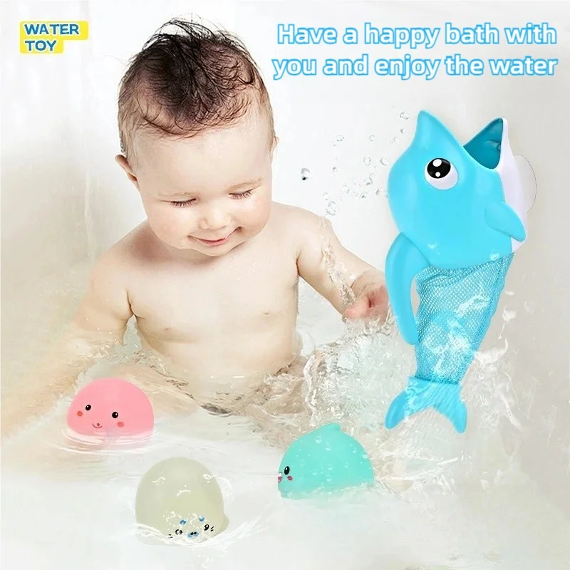 幼児と幼児の釣りおもちゃ 4 個パック、ベビー水釣りネットおもちゃ ソフトラバー水スプレー付きイルカアシカ釣り 動物子供用バスルームお風呂おもちゃ、水スプレー赤ちゃん浴室水水泳動物おもちゃ、18 か月以上の赤ちゃんに適しています、さまざまなホリデーギフトに適しています、クリスマス、新年、新年のギフトに適しています